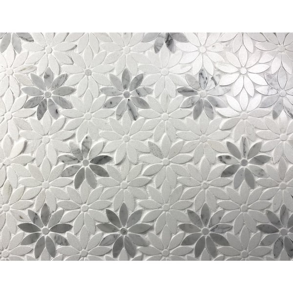 Abolos Marble 10-Pack Carrara White/Semi Glossy 12-in x 12-in Glossy Natural Stone Marble Look Floor and Wall Tile