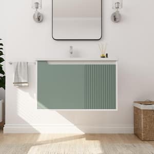 32 in. W x 19.9 in. D x 20.1 in. H Single Sink Floating Bath Vanity in Green with White Ceramic Top