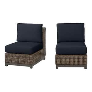 Fernlake Brown Wicker Armless Outdoor Sectional Chair with CushionGuard Midnight Cushions (2-Pack)