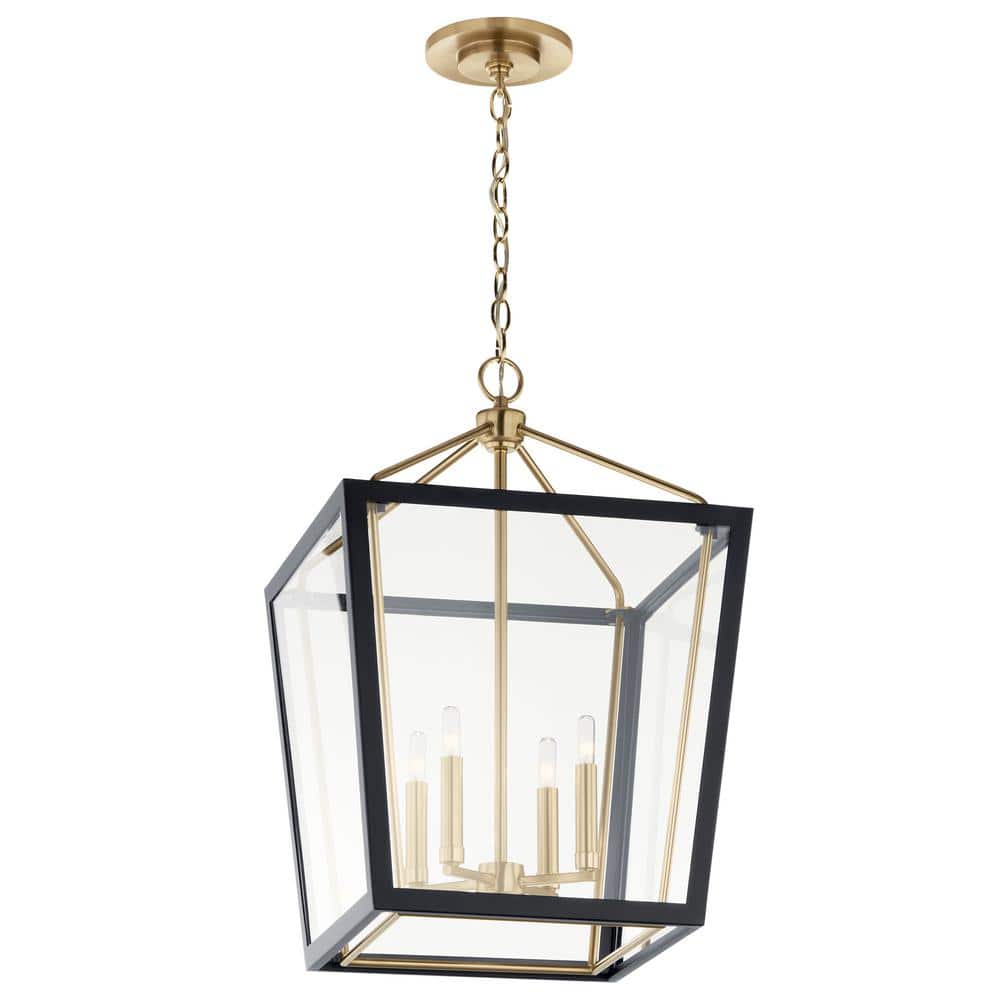 Delvin 4-Light Champagne Bronze and Black Pendant with Clear Glass
