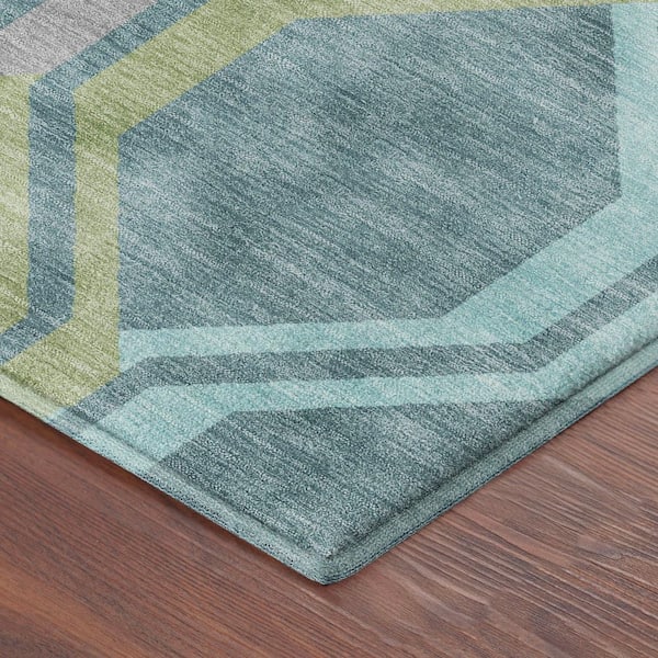 Mayfield Premium Machine Washable Abstract AMF2326 Teal 2 ft. x 7 ft. Runner Rug