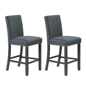 Gray Upholstered Counter Dining Chair Armless Bar Stool with Wood Frame and Footrest for Kitchen Island Set of 2