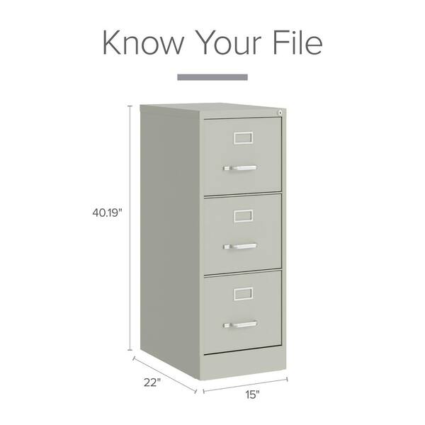 Vertical Letter File Cabinet, 3 Letter-Size File Drawers, Light Gray, 15 x 22 x 40.19