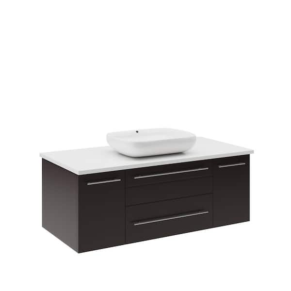 Lucera 42 in. W Wall Hung Bath Vanity in Espresso with Quartz Stone Vanity Top in White with White Basin