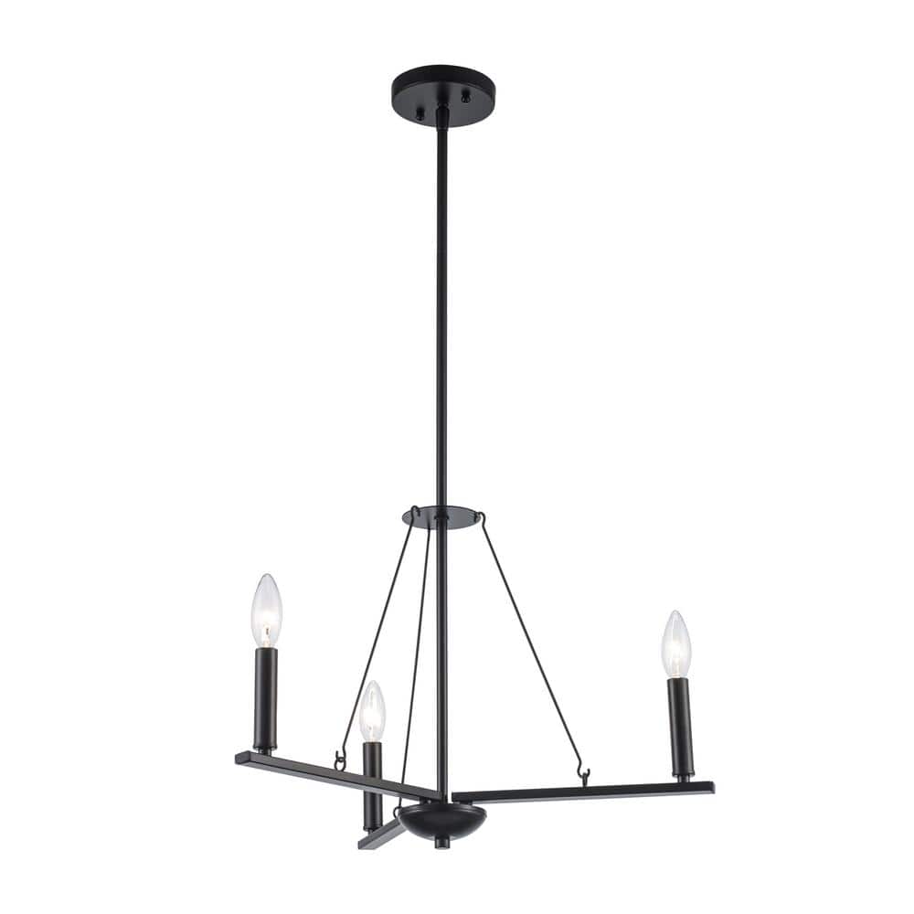 Black Metal 3-Light Candle Chandelier with Adjustable Height