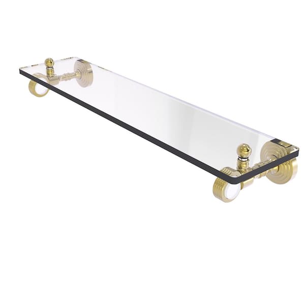 Pacific Grove Collection 22 in. W 3.2 in. H x 5.1 in. D Glass Rectangular Shelf in Unlacquered Brass with Groovy Accents