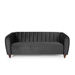 Missoula 77.25 in. Black and Walnut Polyester 3-Seats Sofa