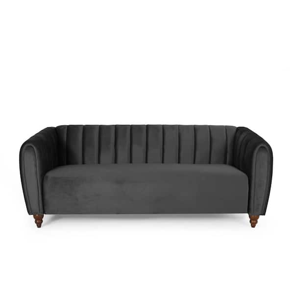 Noble House Missoula 77.25 in. Black and Walnut Polyester 3-Seats Sofa