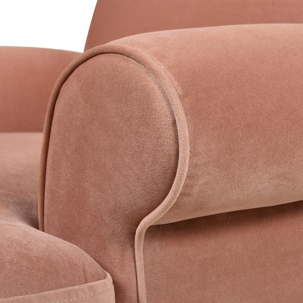 Elegant Peach Orange Velvet Wood Accent Chair with Handcrafted Comfort