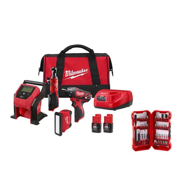 M12 12V Lithium-Ion Cordless Combo Kit (4-Tool) with SHOCKWAVE Impact Set