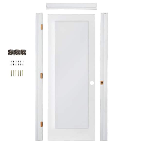 Krosswood Doors Ready-To-Assemble 32 in. x 80 in. 1-Lite Left-Hand Satin Etched Solid Core MDF Primed Single Interior Door
