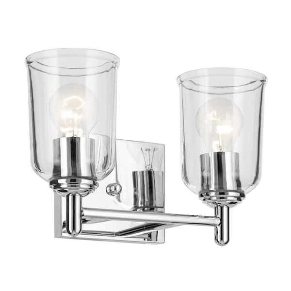 KICHLER Shailene 12.5 in. 2-Light Chrome Traditional Bathroom Vanity Light with Clear Glass