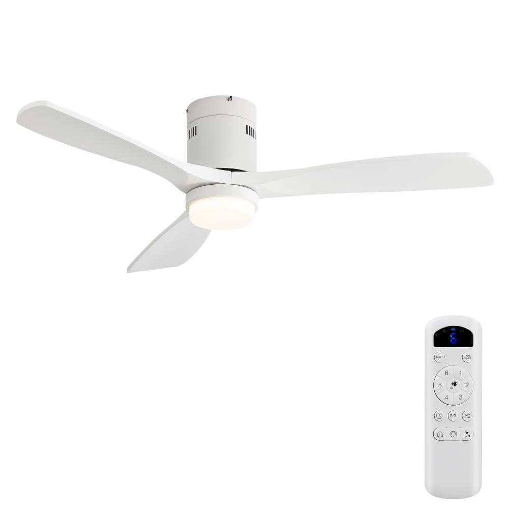 52 in. Integrated LED Indoor Farmhouse Style Flush Mount White Ceiling Fan with Light Kit and Remote Control price history on PriceWatchPro