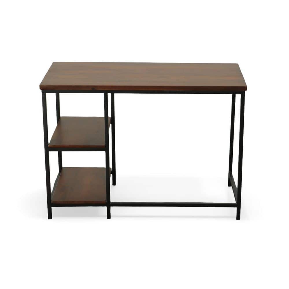 Chestnut Brown Mango Wood and Black Metal Desk with Shelves