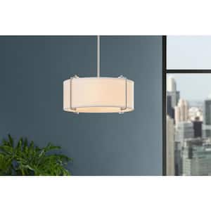 Brookley 4-Light Brushed Nickel Pendant with White Fabric Shade