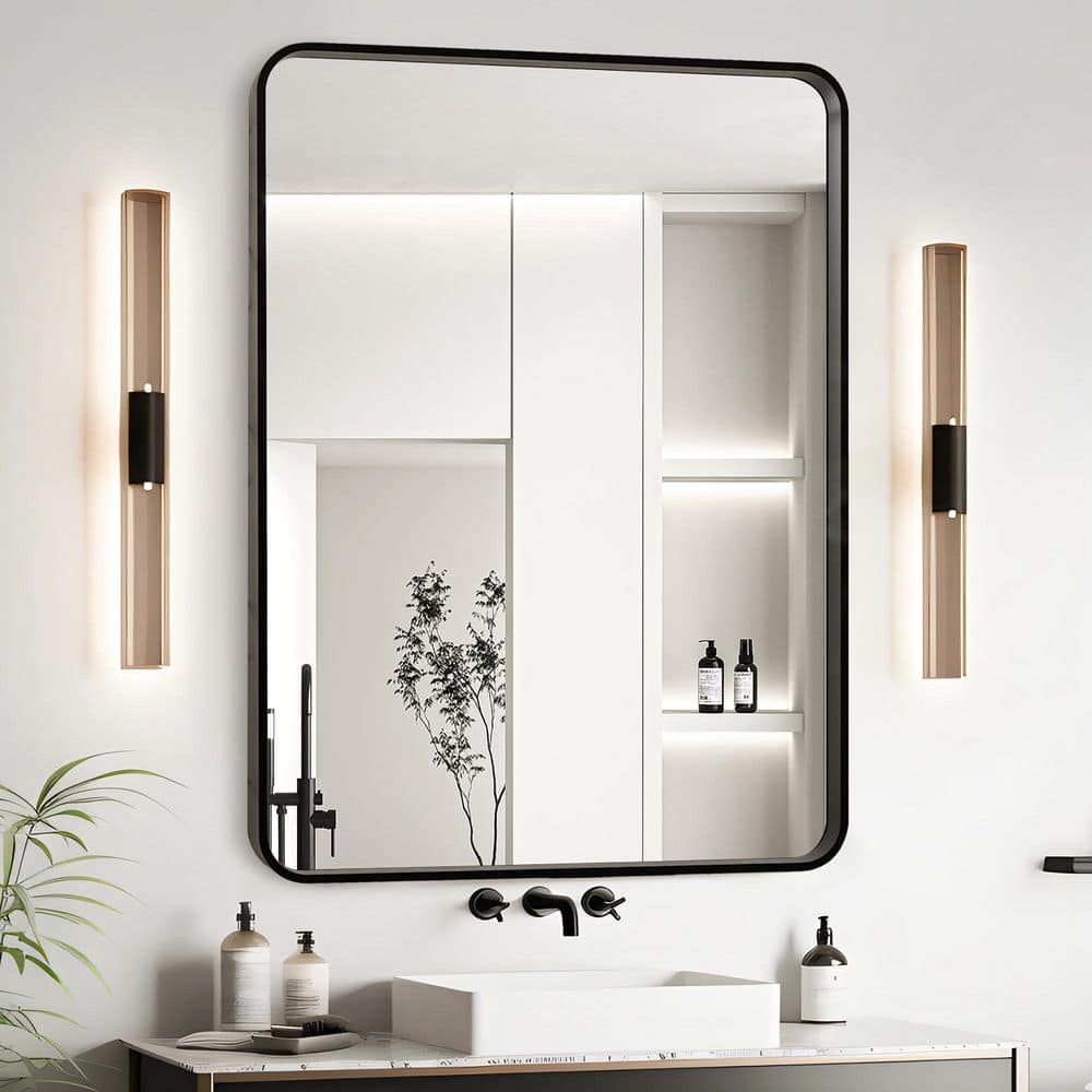 24 in. W x 32 in. H Rectangle Framed Wall Bathroom Vanity Mirror in Black price history on PriceWatchPro