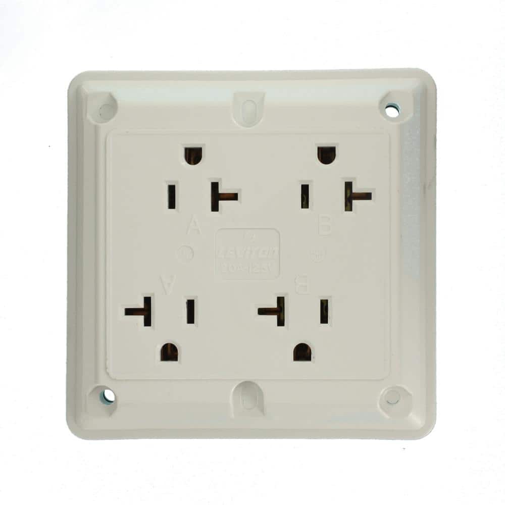 White Industrial Grade 4-In-1 Quad Receptacle with Wall Plate