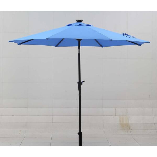 Zeus & Ruta 9 ft. Steel Push-Up Patio Umbrella in Blue