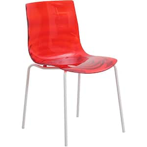 Modern Dining Chair Transparent Red ABS Plastic Stackable Side Chair with White Stainless-Steel Legs Astor Series