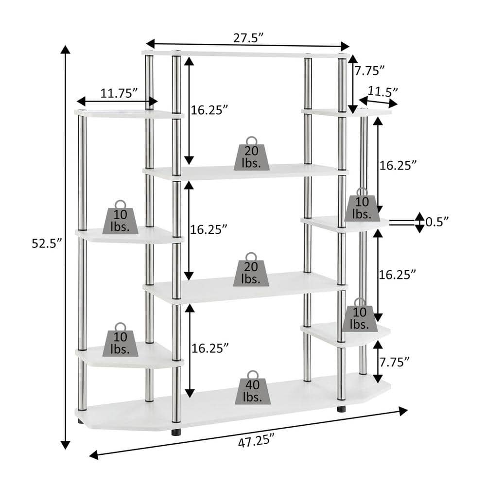 Modern White Wood Wall Unit Bookshelf with Stainless Steel Legs