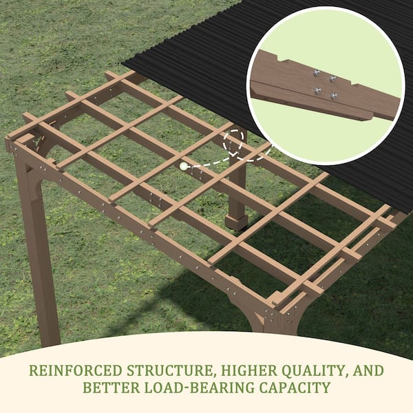 20 ft. W x 10 ft. D Cedar Wood Gazebo Outdoor with Hard Top Steel Roof