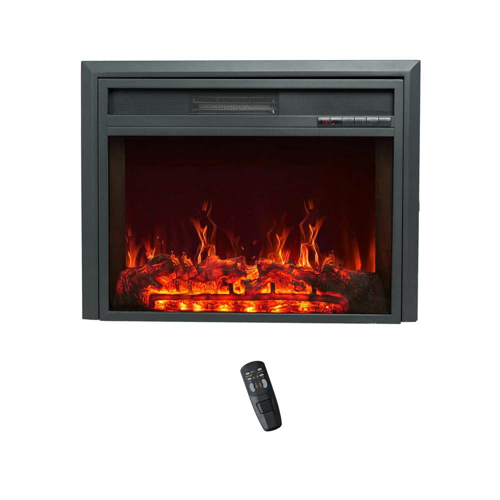 Black Steel 28" Electric Fireplace Insert with Remote