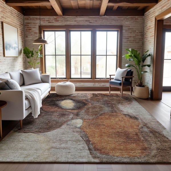 Mayfield Premium Machine Washable Abstract AMF1177 Coffee 5 ft. x 7 ft. 6 in. Area Rug