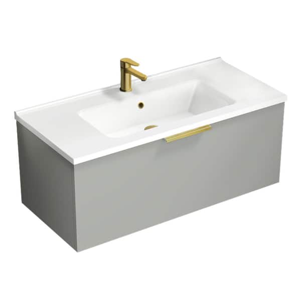 Nameeks Bodrum 39.37 in. W x 17.72 in. D x 16.14 in. H Modern Bathroom Vanity in Grey Mist With White Ceramic Top