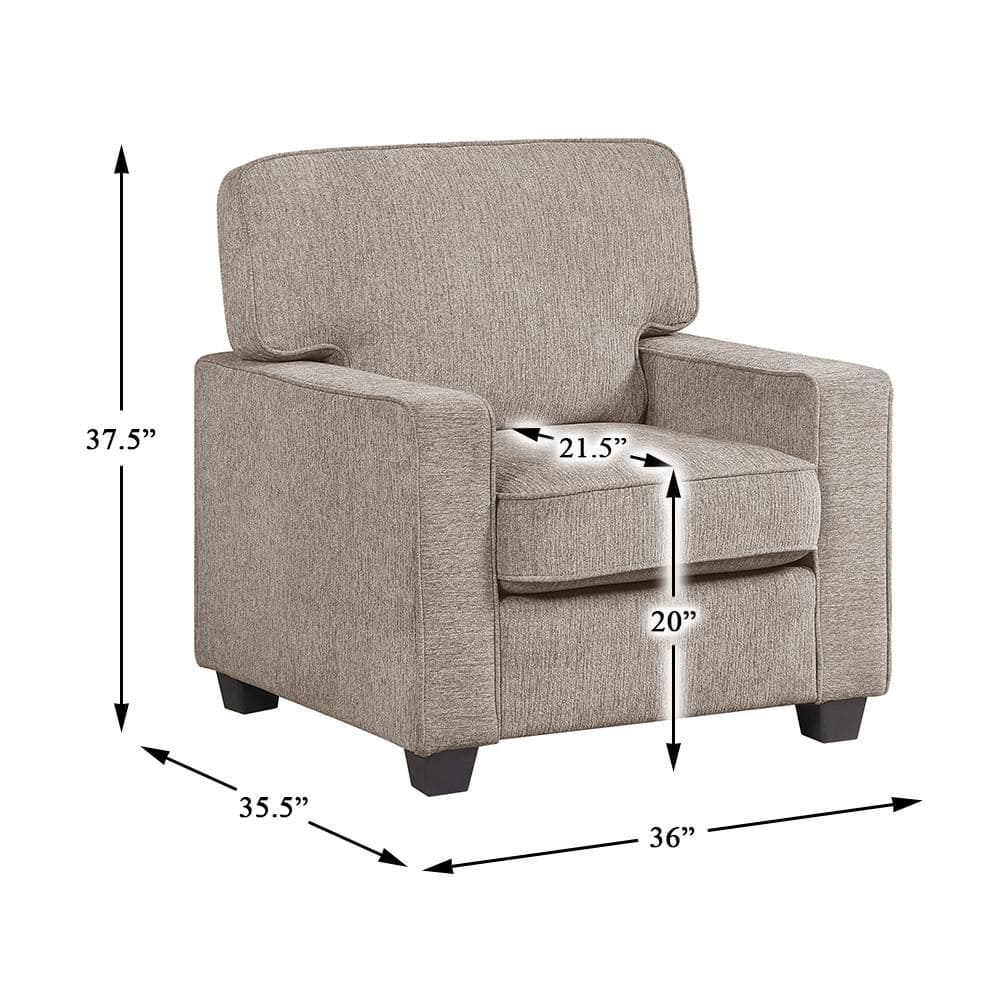 Dimension diagram of the Lazzara Zander Taupe Chenille Upholstery Arm Chair