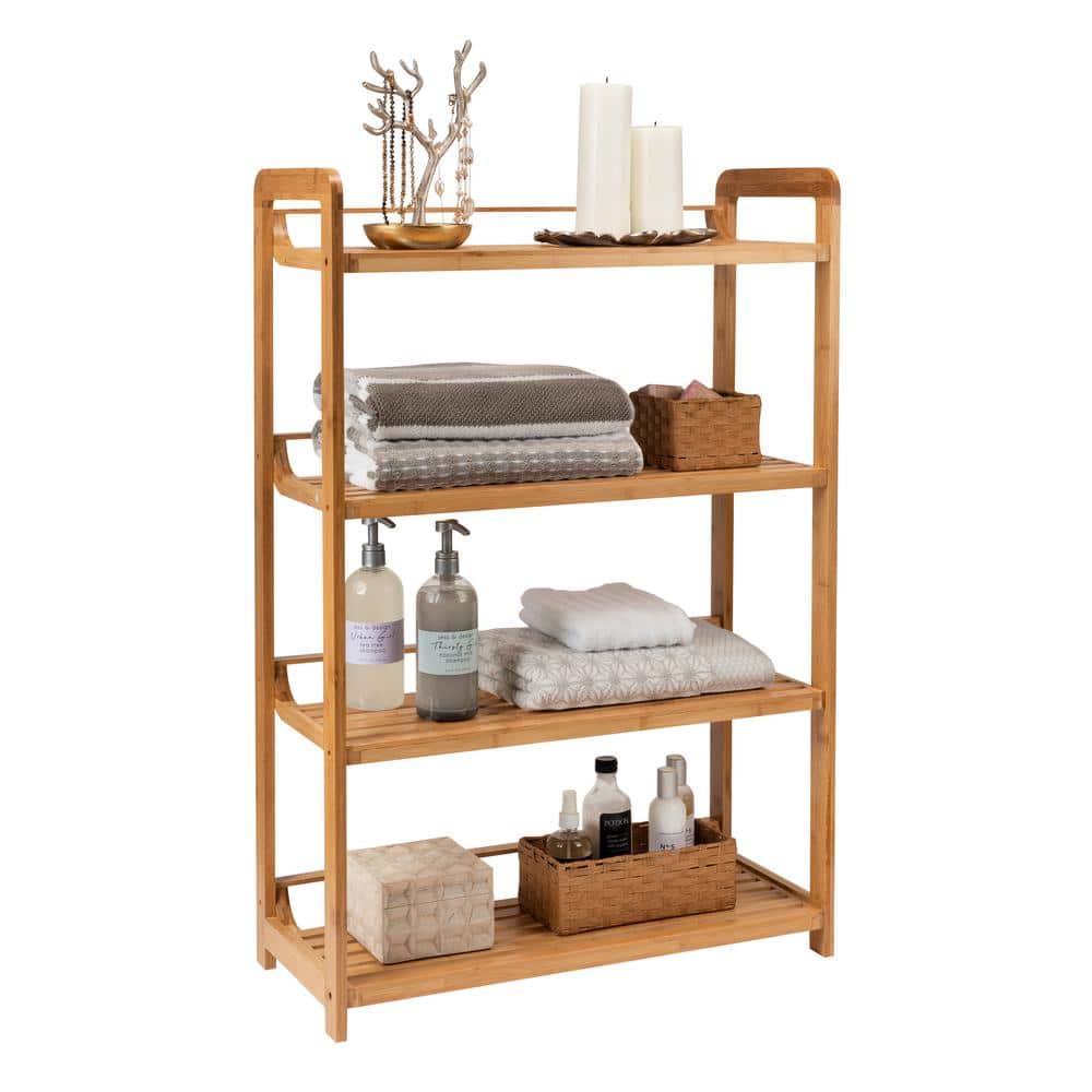 Nordic Brown Bamboo 4-Tier Rectangular Shelving Unit