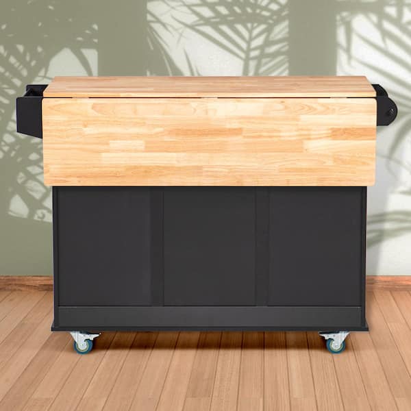 PHI VILLA Rolling Kitchen Island with Storage - Portable Kitchen Island  with Drop Leaf, Black Kitchen Carts on Wheels - Yahoo Shopping