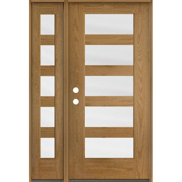 Krosswood Doors ASCEND Modern 50 in. x 80 in. 5-Lite Right-Hand/Inswing Satin Glass Bourbon Stain Fiberglass Prehung Front Door/LSL
