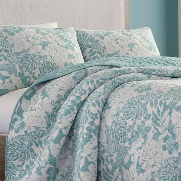 Tommy Bahama Laguna Beach 3 Piece Green Floral Cotton Full Queen Quilt Set Ushsa91060889 The Home Depot