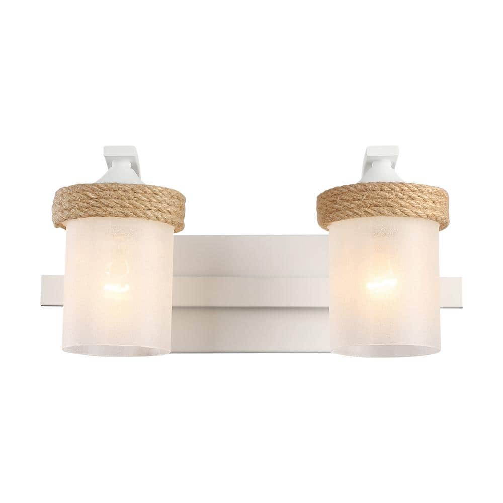 Natural White Coastal Vanity Light with Frosted Glass Shades