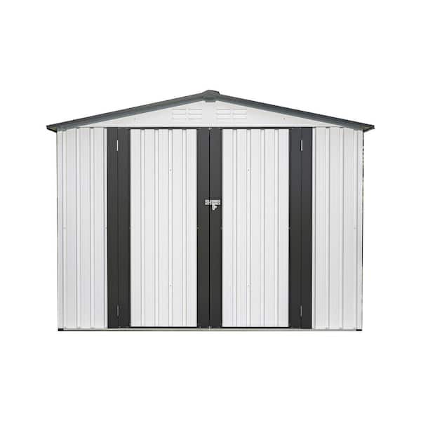 8 ft. W x 6 ft. D White Gray Metal Outdoor Storage Shed with Lockable Doors (48 sq. ft.)