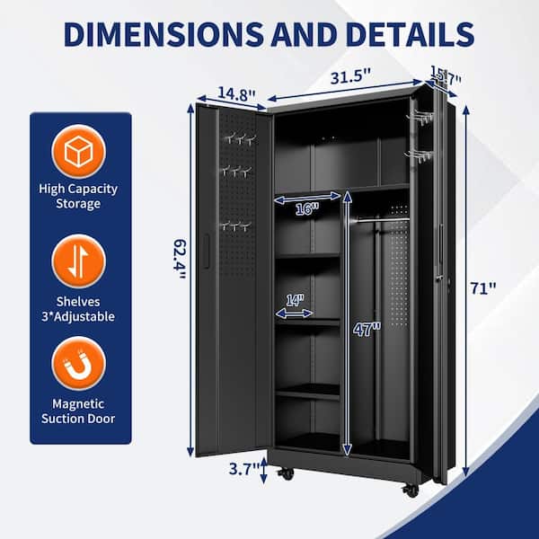 Damodpoy 71 Inch Freestanding Metal Storage Locker, Lockable Steel