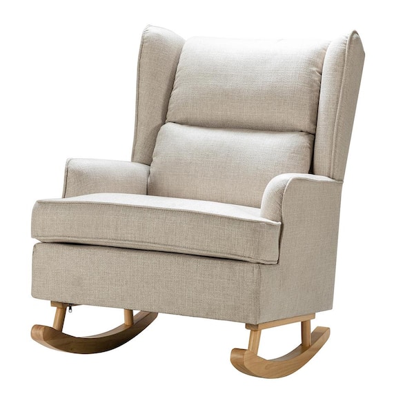 Andres Linen Rocking Chair with Solid Wooden legs