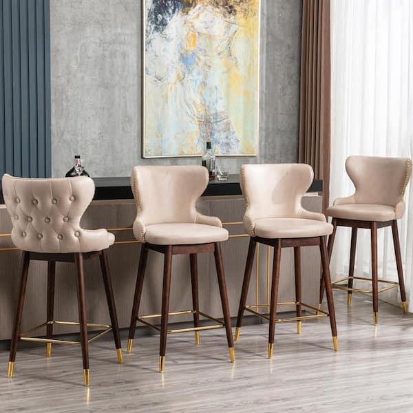 Beige leather deals counter height stools