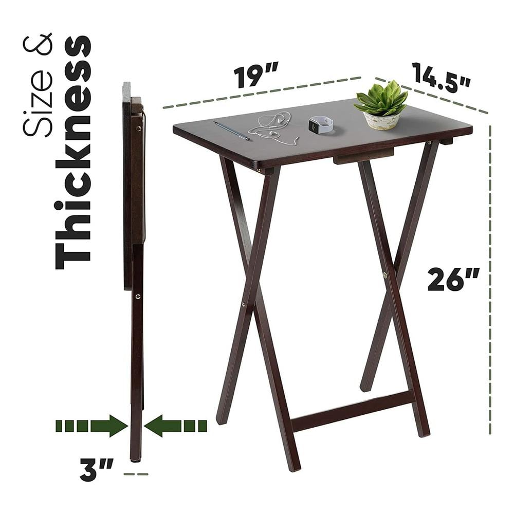 Espresso Brown Solid Wood Folding TV Tray Table Set