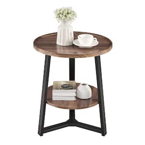 Mason 19.7 in. Round 2-Tier Side Accent Table with MDF Tabletop and Crossed Metal Bold Pedestal Legs - Walnut/Black