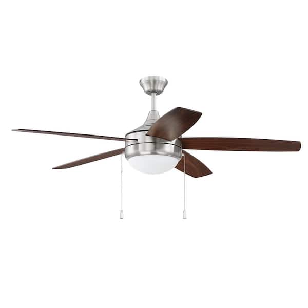 CRAFTMADE Phaze-5 Blade 52 in. Indoor Dual Mount Brushed Polished Nickel Ceiling Fan with LED Integrated Light Kit