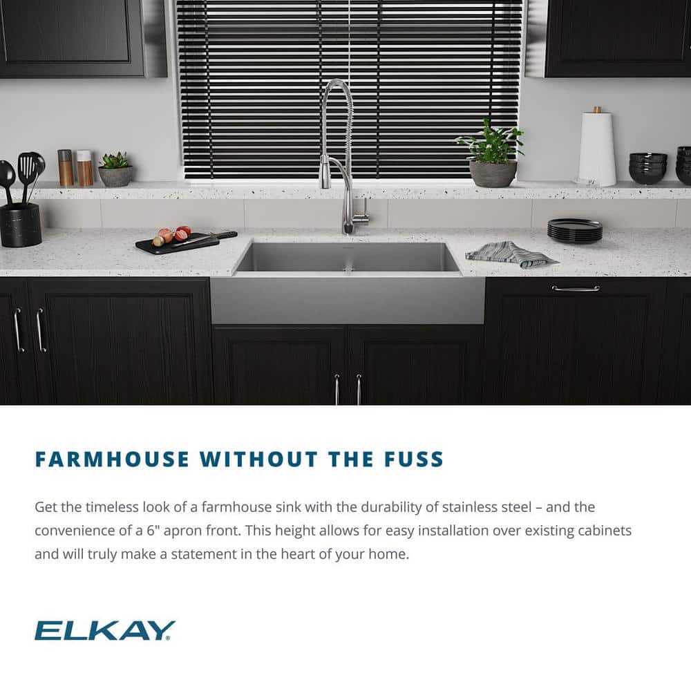 Elkay Crosstown 36" Satin Stainless Steel Double Bowl Farmhouse Sink Kit