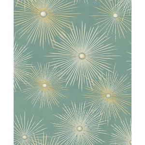 Teal and Gold Starburst Geo Prepasted Paper Wallpaper Roll