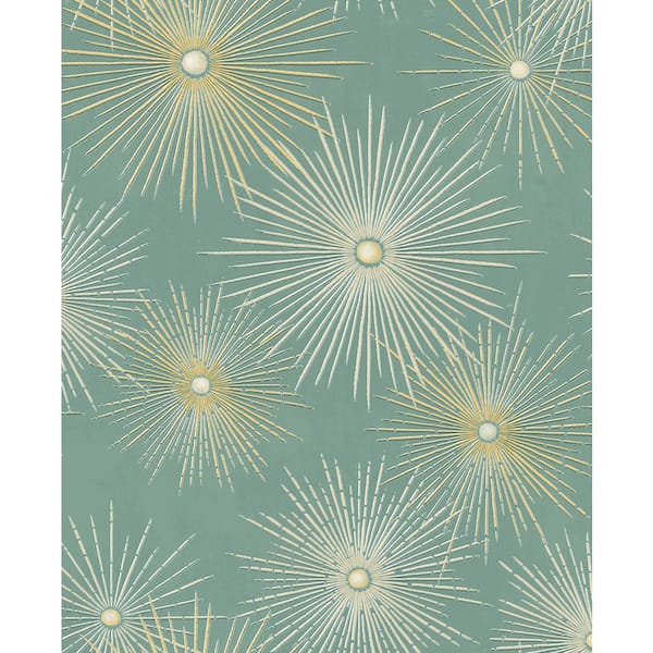 Seabrook Designs Teal and Gold Starburst Geo Prepasted Paper Wallpaper Roll
