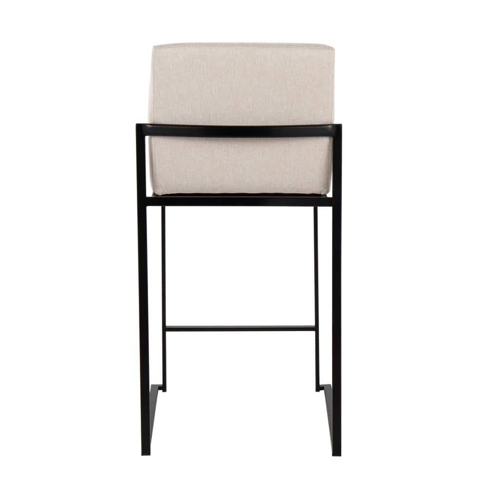 Set of 2 Beige Fabric and Black Steel High Back Counter Stools