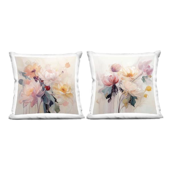 Traditional Neutral Blossoms Multi-Color Floral Polyester 18 in. x 18 in. Throw Pillow Set of 2
