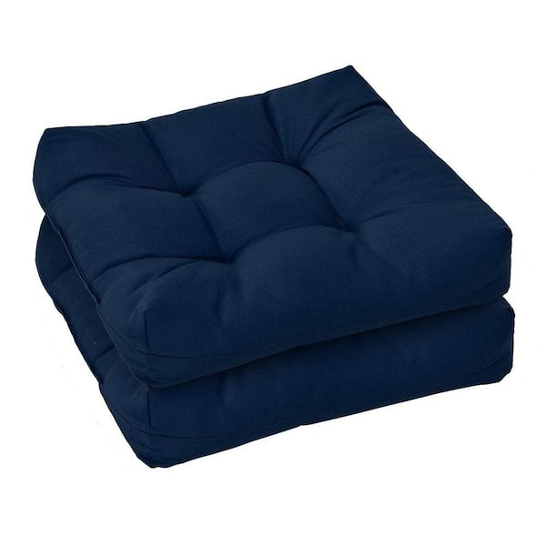 Navy Solid Reversible Water-Resistant Square Chair Pad Seat Cushion (Set of 2)