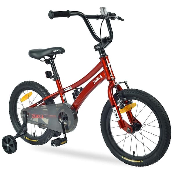 Unbranded 16 in. Kids' Bike Fat Tire Bicycle with Training Wheels for Boys and Girls Age 4 to 7, Red