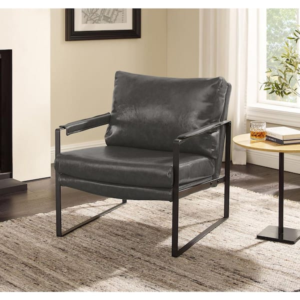 Art Leon LEO Modern Dark Gray Faux Leather Accent Arm Chair with Steel Frame