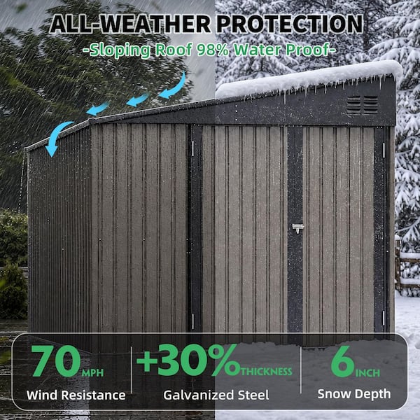 AECOJOY 8 ft. W x 10 ft. D Outdoor Metal Lean to Shed Garden